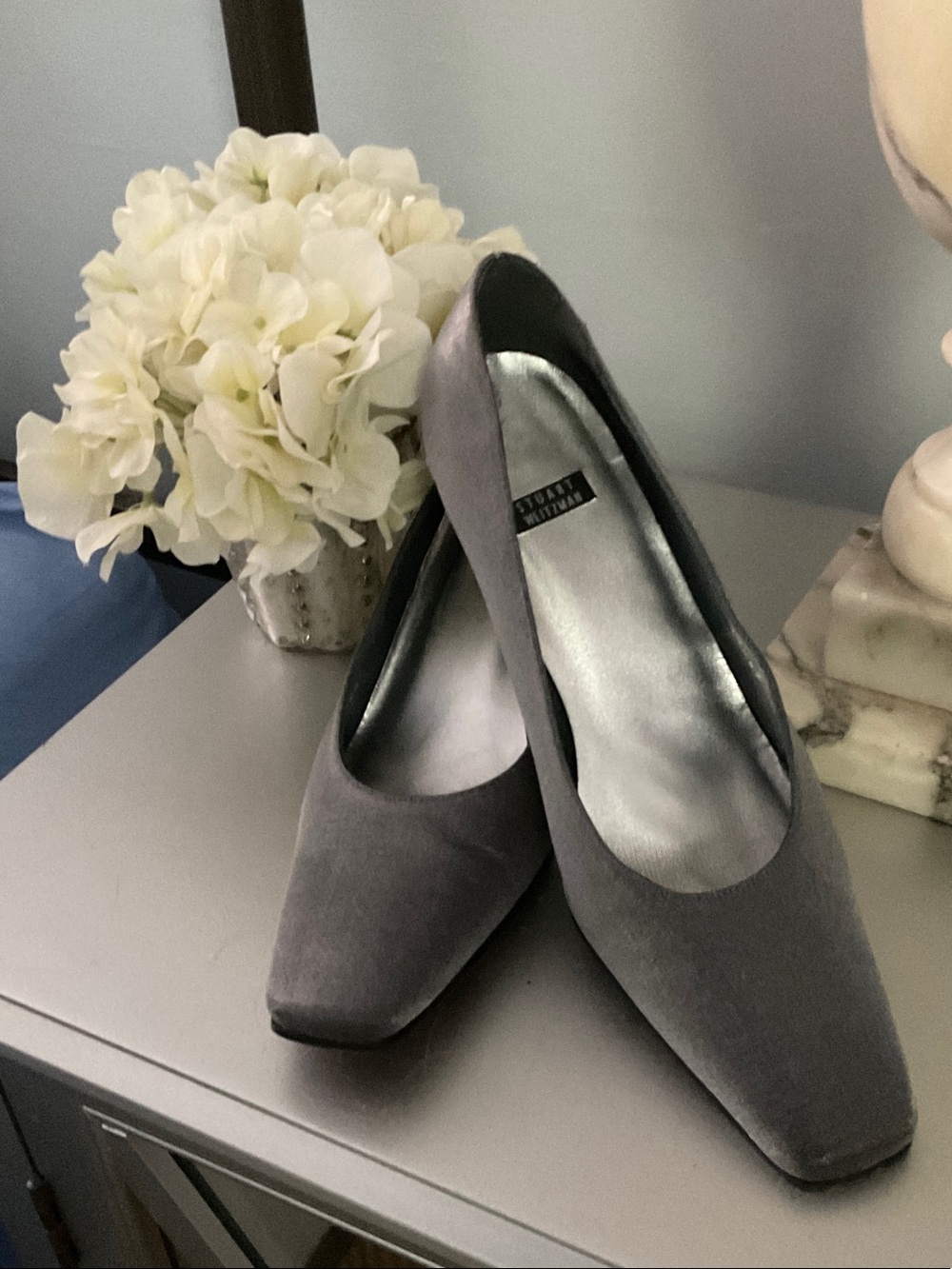 Stuart Weitzman Silver Gray Mid Heel Pumps
